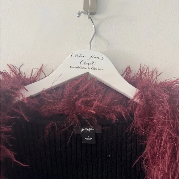 NASTY GAL Shearling Trim Lace Up Cardigan L - Picture 4 of 5